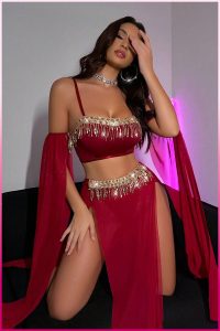 Purple-Daisy Deluxe Product Transparent Tulle Provocative Sequin Accessory 4-Piece Set Oriental Costume Sexy Belly Dancer Outfit