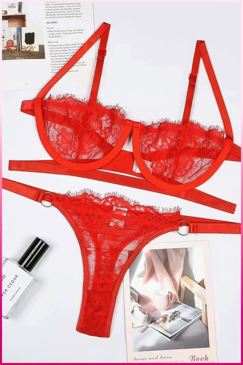 Purple-Daisy Sexy lingerie, kanten transparante damesondergoed, sexy slips, delicate bh-set, push-up shorts, dunne erotische bh