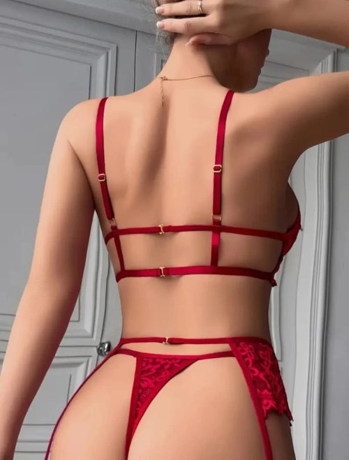 Purple-Daisy Sexy Fantasy Set met Kanten Gouden Ketting Jarretelgordel en Beenaccessoires, Dameslingerie 4 delige