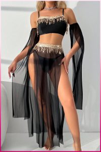 Purple-Daisy Deluxe Product Transparent Tulle Provocative Sequin Accessory 4-Piece Set Oriental Costume Sexy Belly Dancer Outfit