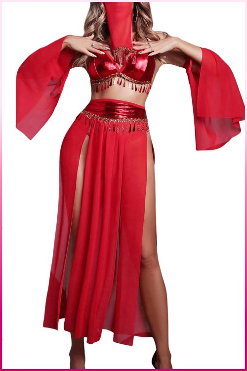 Purple-Daisy Fantasie buikdanseres kostuum voor vrouwen Sexy fantasie kostuum en sexy nachtjapon voor vrouwen 5 deliğe