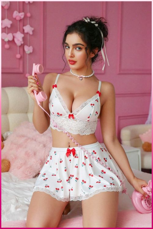 urple-Daisy Fantasie dameskostuum met rok, nachthemd met kersenmotief, ondergoed, pyjama, jurk, rok, cropped rok