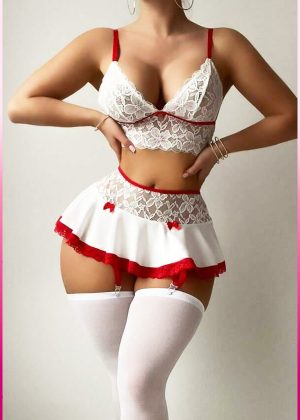 Purple-Daisy Lingeriesets voor vrouwen Smi Sheer Sexy Lingerie voor vrouwen Naughty Lace Minirok Meidenkostuum Nachthemd