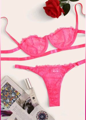 Purple-Daisy Sexy lingerie, kanten transparante damesondergoed, sexy slips, delicate bh-set, push-up shorts, dunne erotische bh