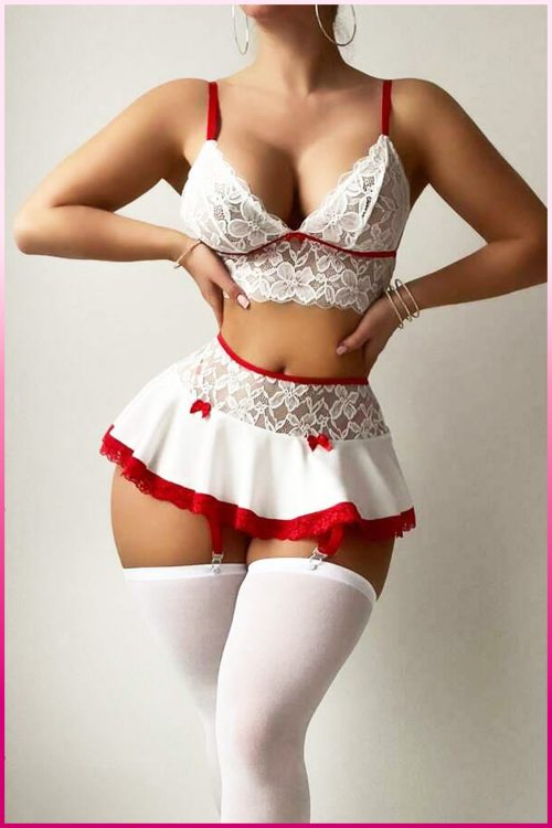 Purple-Daisy Lingeriesets voor vrouwen Smi Sheer Sexy Lingerie voor vrouwen Naughty Lace Minirok Meidenkostuum Nachthemd