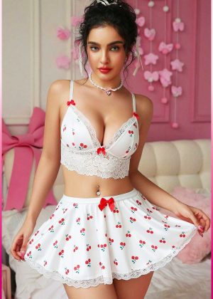 urple-Daisy Fantasie dameskostuum met rok, nachthemd met kersenmotief, ondergoed, pyjama, jurk, rok, cropped rok