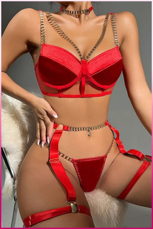 Purple-Daisy 4-delige set sensuele lingerie dames bh met beentjes lingerie set erotische lingerie