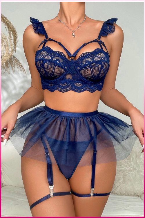 Purple-Daisy Fantasiekostuum met tule rok en beugel, bh + string