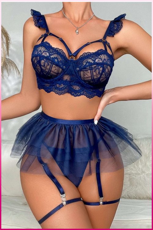 Purple-Daisy Fantasiekostuum met tule rok en beugel, bh + string