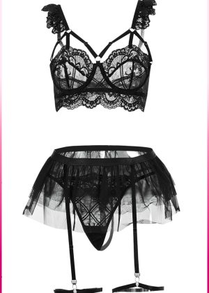 Purple-Daisy Fantasiekostuum met tule rok en beugel, bh + string