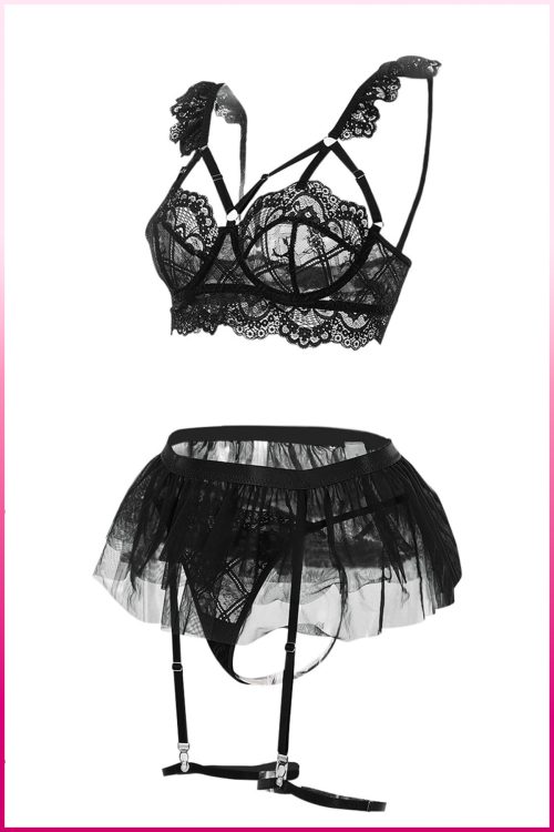 Purple-Daisy Fantasiekostuum met tule rok en beugel, bh + string