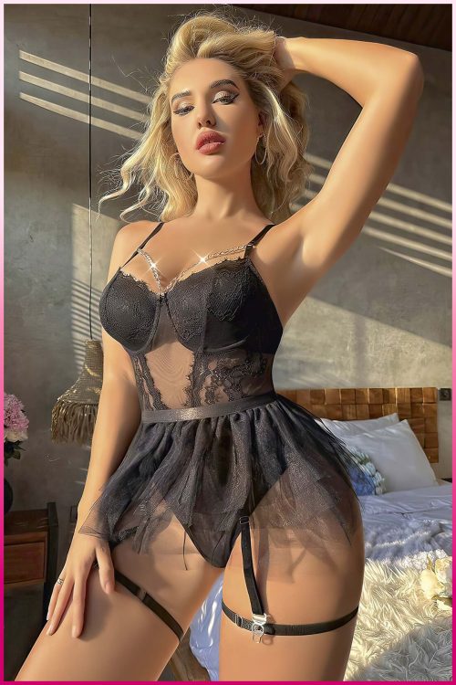 Purple-Daisy Knaak Kanten Bodysuit Dames - Erotische Body - Sexy Bodysuit - Zwart Kant