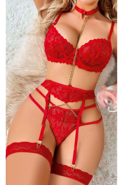 Purple-Daisy Luxe Lingerieset Dames – Lingerie Erotisch – Sexy Lingerie – 4-delige set