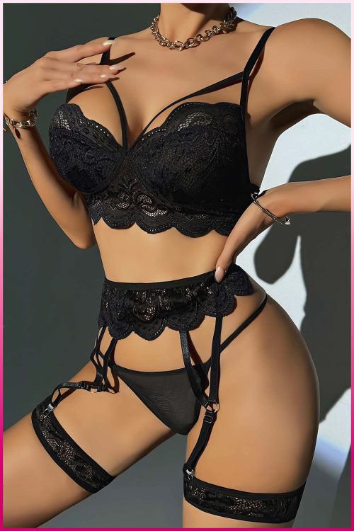 Purple-Daisy Sexy Lingerie set 4-delige set Lingerie Setje – Verleidelijke BH met Jarretels & Hoge Taille String – Sexy Bruidslingerie