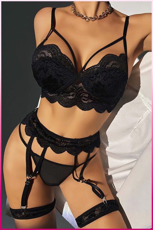 Purple-Daisy Sexy Lingerie set 4-delige set Lingerie Setje – Verleidelijke BH met Jarretels & Hoge Taille String – Sexy Bruidslingerie