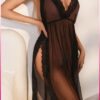 Purple-Daisy Sexy doorschijnende mesh spaghettibandjes nachtjapon met open rug en split voor dames,