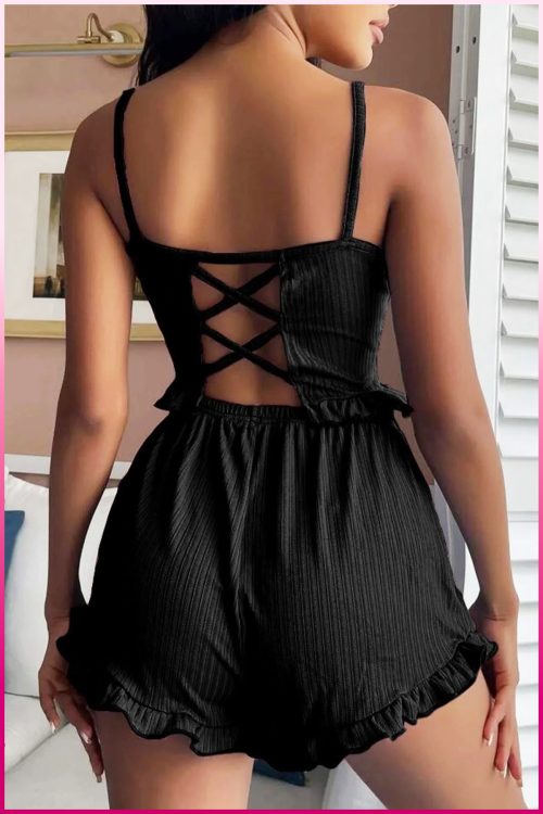 Purple-Daisy 2-delige nachtjaponset - Bloemen - Sexy top + shorts - Pyjama - Slapen - Avond