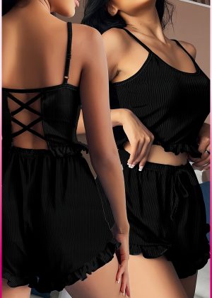 Purple-Daisy 2-delige nachtjaponset - Bloemen - Sexy top + shorts - Pyjama - Slapen - Avond